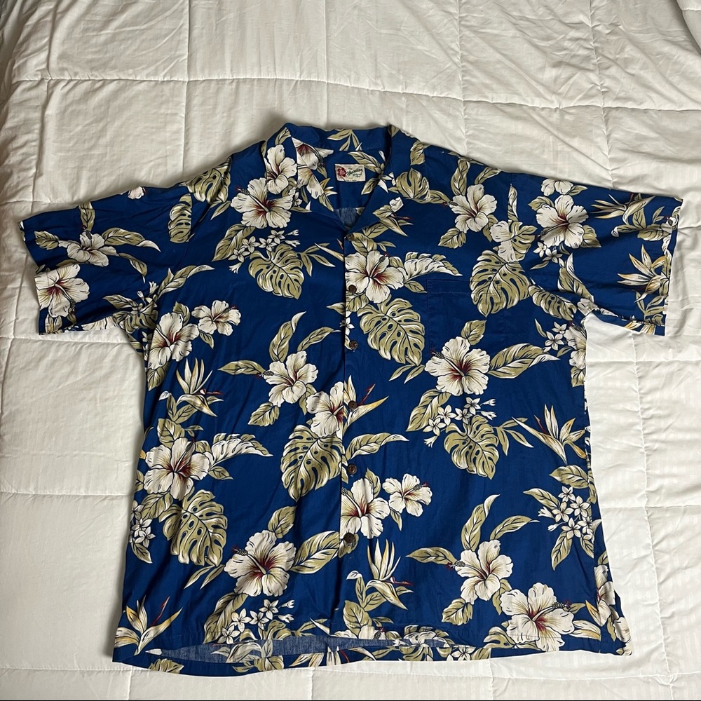 4XL KILO HATTIES Vintage Made in USA Blue Hawaiian Shirt tropical Beach VTG